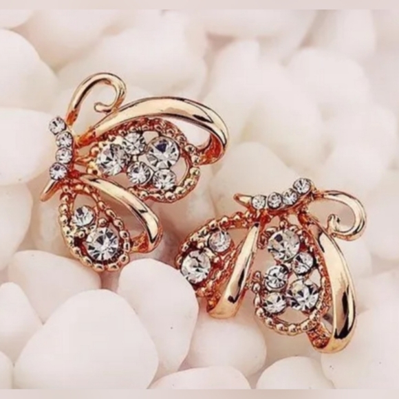 Gold Butterfly Earrings Colorful Gemstones - Picture 4 of 5